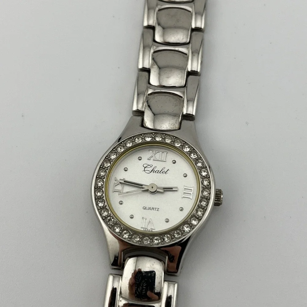 Chalet Watch Women 25mm Case Rhinestone Bezel Silver 6.75